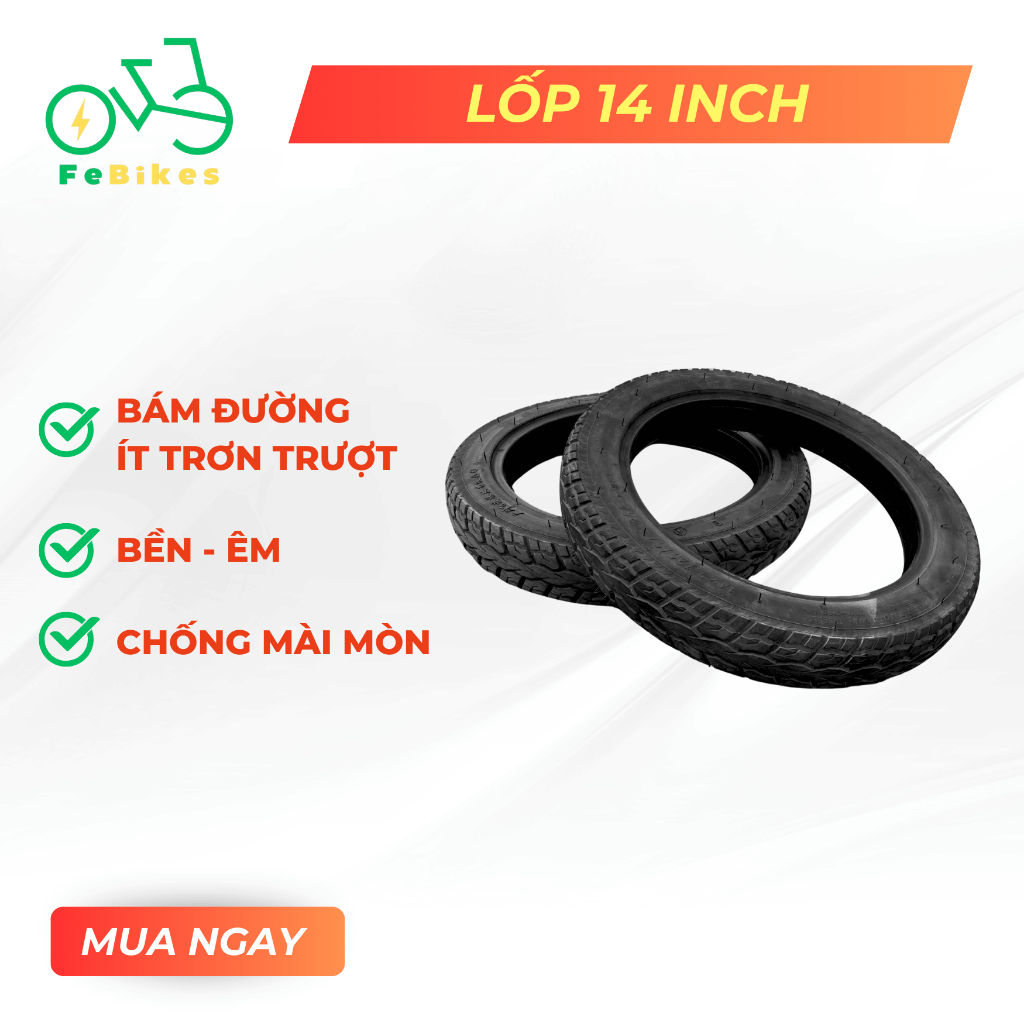 Lốp không săm 14inch cho xe đạp điện trợ lực